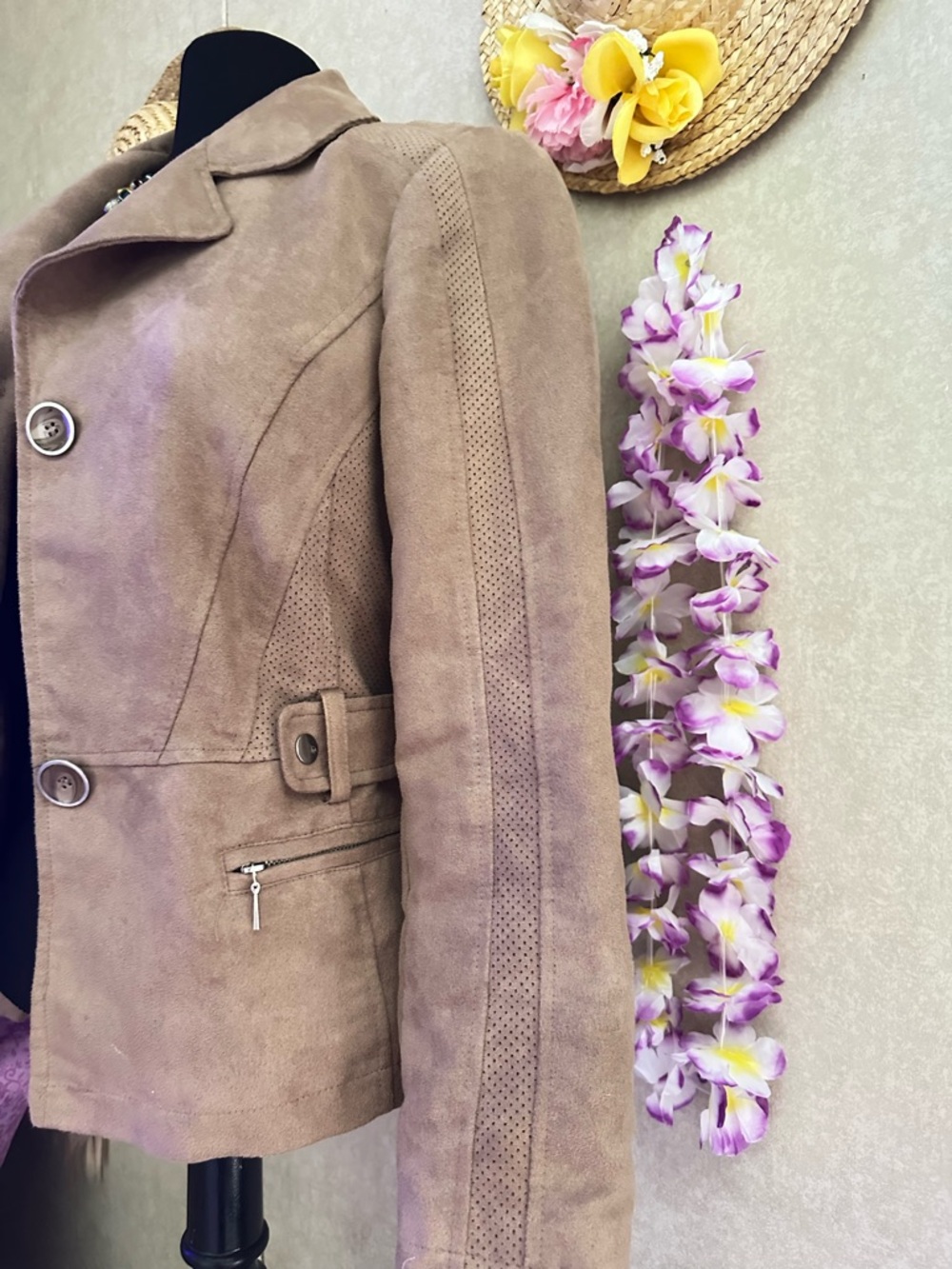 Chico's Taupe Suede Button-Front Utility Jacket - Picture 3 of 4